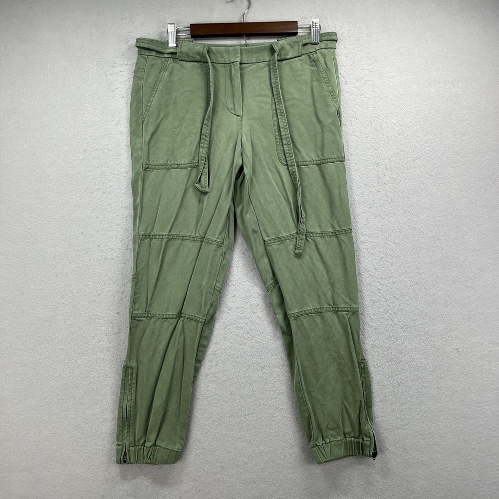 LOFT Cargo Jogger Pants Women 4 Green Utility Military Ankle Zip Casual Gorpcore